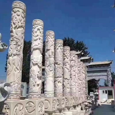 China Solid Factory Hand Carved Roman Marble Column House Dragon Door Pillar Design for sale