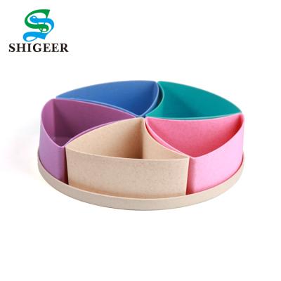 China Viable Cheap Custom 5 Compartments Flower Shape Wheat Straw Party Plastic Candy Food Dishes for sale