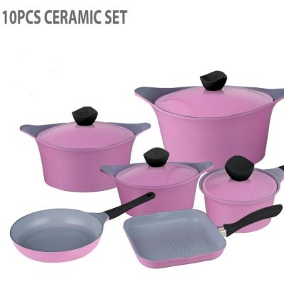 China Sustainable Fashion Design Die Cast Ceramic Coating Aluminum Frying Pan Casserole Cookware Set for sale