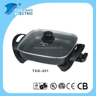 China Easily Assembled Square Electric Pan Frying Pan With Glass Lid TXG-031 for sale