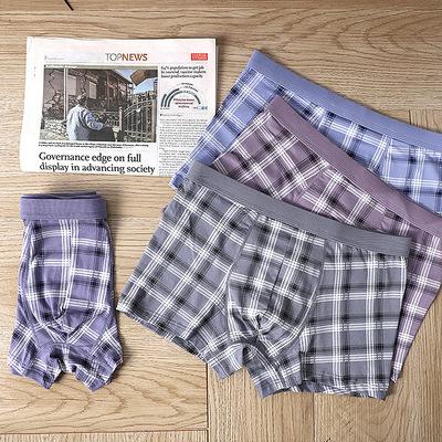 China Antibacterial Wholesale Mid Waist Checked Cotton Boxer Pants Regular Mens Underwear Boxer for sale