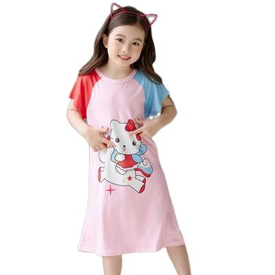 China Cute Lovely Breathable Summer Design Cartoon Printing Short Sleeve Children's Pajamas Night Dress for sale