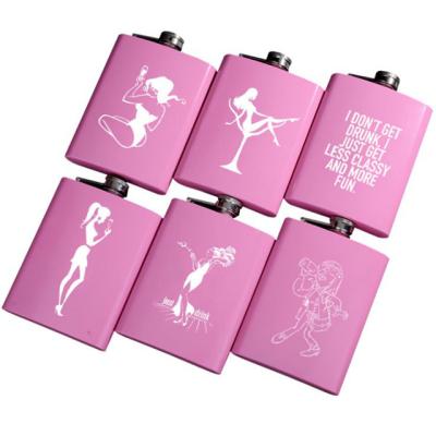 China 21185 Eclectic Fashionable Pink 8oz Stainless Steel Girl Hip Flask For Girl for sale