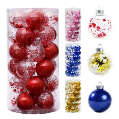 China 21150 6CM 24pcs Transparent Colorful Plastic Christmas Decoration Plastic Barreled Hanging Ball for sale