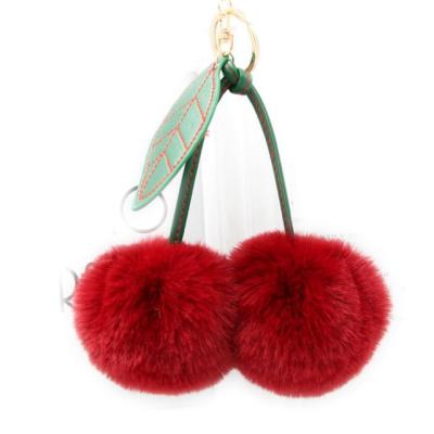 China 21126 Fruit PU Imitate Rex Rabbit Fur Cherry Shape Pom Pom Pendant Key Chain for sale