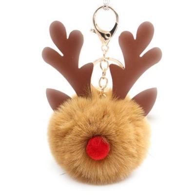 China Christmas Dlk Artificial Fur Christmas Dlk Fur Pendant Ball Pom Pom Deer Keychain 21128 for sale