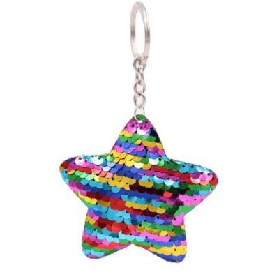 China Hot Sale 21139 Sequined Double-sided Sequined Romantic Five-pointed Star Key Chain for sale