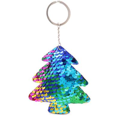 China 21140 Sequined Christmas Tree Double Sided Sequined Key Chain for Christmas Decoration for sale