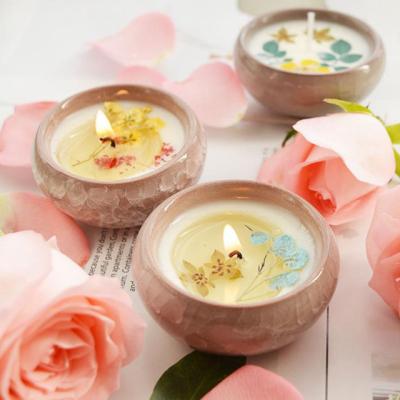 China 2159 Birthdays Creative Handmade Soy Wax Ceramic Cup Dry Flower Candle Romantic Scent With Gift Box for sale