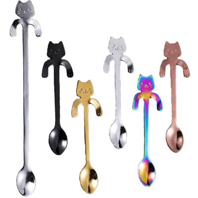 China 2131 Creative Cartoon Cat Dessert Spoon Stainless Steel Cute Coffee Preparation Spoon Viable Which Can Hang On The Cup for sale