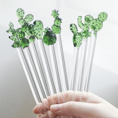 China Sustainable High Quality Reusable 21219 Cactus Glass Coffee Stirring Cocktail Stick for sale