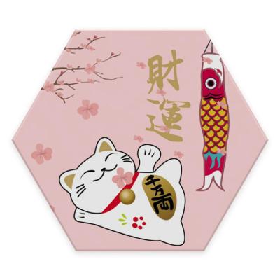 China High Quality Japanese 2141 Viable Lucky Cat Hexagon Diatomite Water Absorption Coaster Insulation Place Mat for sale