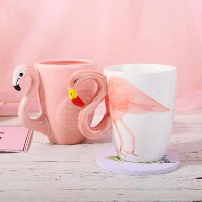 China INS 2105 stocked style 3D mug bone china coffee cup creative flamingo ceramic mug for women gift for sale