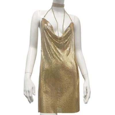 China Anti-wrinkle Women'S Metallic Halter Sequin Sexy Sweet Spicy Wind Rhinestone Slip Party Club Festival Dress for sale