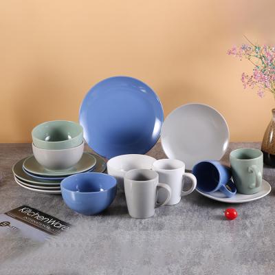 China Color Disposable Glaze With Metal Edge 16 Pcs Ceramic Dinnerware Set Dinnerware Sets Dinnerware Set for sale