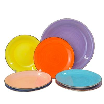 China Microwave Stocked Hand Painted Circle Round Ceramic Porcelain Dinnerware Dinnerware Dish Dishes for sale