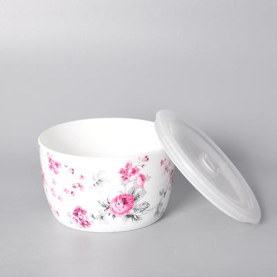 China Sustainable Custom Printed Ceramic Storage Bowls With Plastic Lid for sale