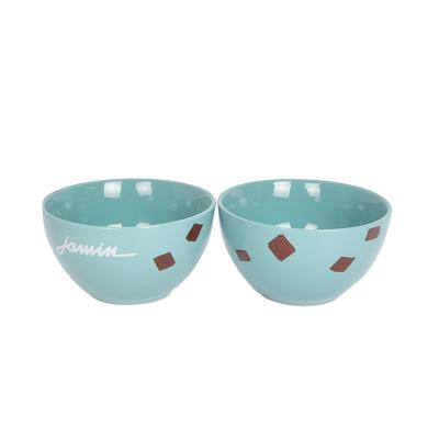 China Sustainable Green Blue Stoneware Bowl Pasta Serving Bowl Set for sale