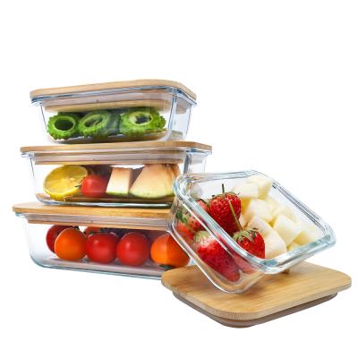 China Microwavable Bamboo Glass Food Container Food Packaging Containers for sale