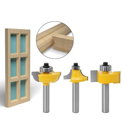 China 3pcs 8mm Carbide Shank Router Bit Set Round Over Bead Frame Door T V Shape Milling Cutter for sale