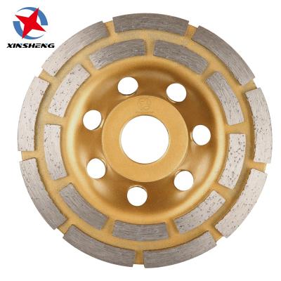 China Lansheng Diamond Tools 4inch 5inch 7inch Double Row Diamond Cup Grinding Wheel of Stone for sale