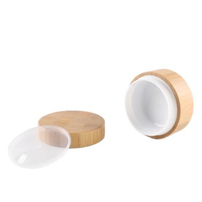 China Cosmetic Bamboo Plastic Cosmetic Jars Container With Lids 30g 50g Bamboo Cream Box Face Stock Bamboo Cosmetic for sale