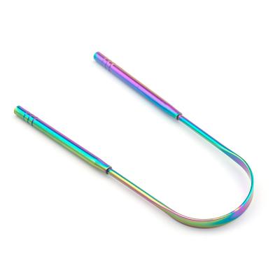 China Area Rainbow Color Stainless Steel Interdental Oral Cleaner Tongue Scraper Effectively With Tin Box for sale