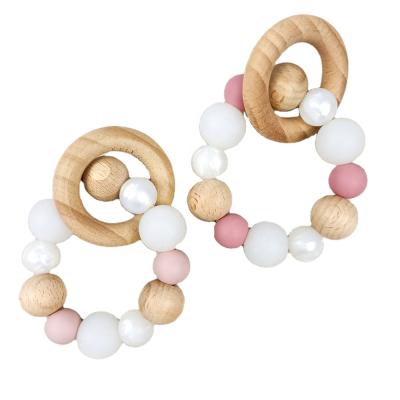 China Wooden Teether Holder Clip Free Dummy Bags Toy Silicone Beads Paci Clips BPA Toy Silicone Pacifier Clip Food Baby Grade Soft Silicone for sale