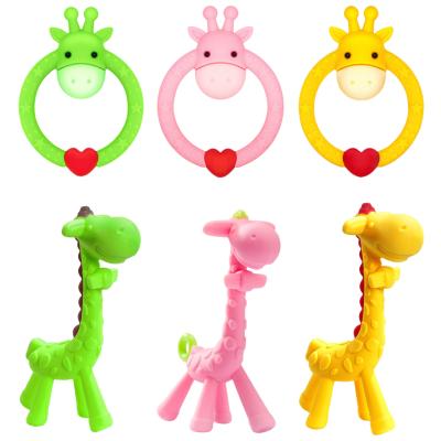 China Non-Toxic Over 6 Month Baby Teething Toy BPA Silicone Baby Giraffe Infant Teether Free Toy for sale