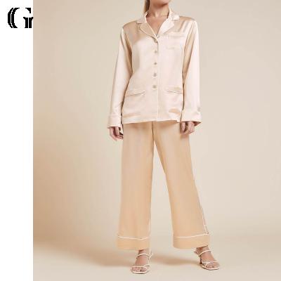 China Wholesale Luxury Full Body Silk Pajamas QUICK DRY Pearl Buttoned 100% Silk Pajamas Women for sale