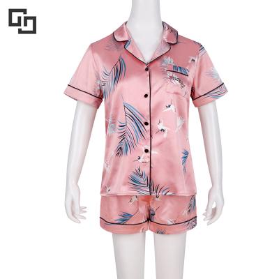 China Custom Fashion QUICK DRY Women's Floral Satin Pajamas Women's Satin Pajamas Sleep Wear for sale