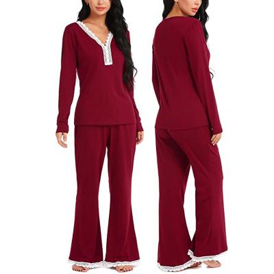 China 2019 Wholesale Thermal OEM Pajamas Women Long Sleeve V Neckline Pajamas Set For Women for sale