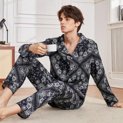 China Breathable Long Sleeve Top And Pants Pj Set Mens Pajamas Scarf Print Lounge Wear Two Piece Set for sale