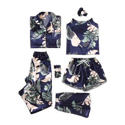 China 7 PCS QUICK DRY Multi Sleepwear Sets Luxury Floral Printed Women Satin Pajama Sets for sale