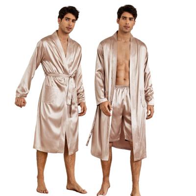 China Designer Breathable Robe Shorts Sets For Men's Luxury Belted Silk Men's Long Robe Solid Spa Bathrobe Custom Made for sale