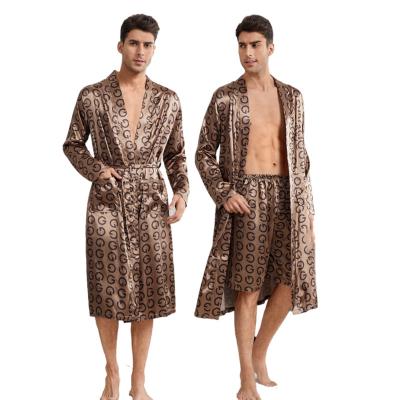 China Wholesale Breathable Custom Printed Satin Men's Robe 2 Pieces Custom Robe Sets Luxury Silk Men's Robes for sale