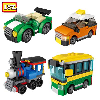 China Toy LOZ Mini Blocks Eggs Brick Building Blocks Car Model Brick Toys For Children Train Sports Car Taxi Bus Truck for sale