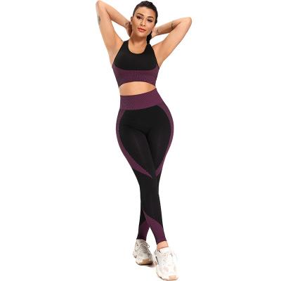 China Fashion Breathable Crisscross 2 Piece Set Women Activewear Compression Sports Bra And Seamless Gym Leggings Sports Bra And Yoga Pants Sets for sale