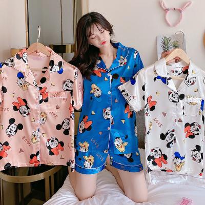 China Breathable Mickey Mouse Pajamas Sets For Women Sleepwear Shorts Cute Silk Pajamas for sale