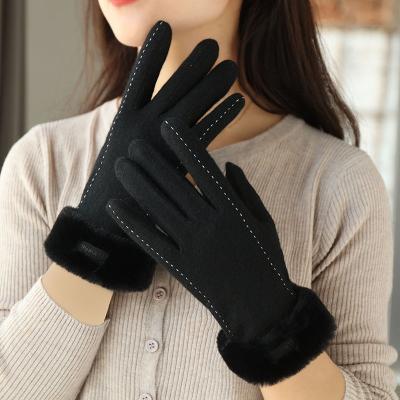 China Daily Life Cashmere Wool Gloves Women Winter Plush Warm Thick Touch Screen Cute Riding Ski Gloves for sale