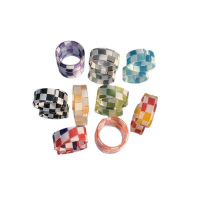 China Simple Tasty Cute Colorful Resin Ring Jewelry Acrylic Checkerboard Rings for sale