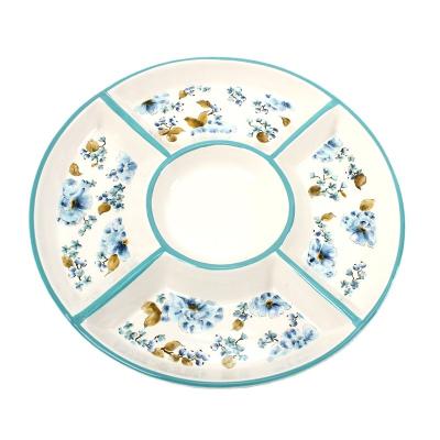 China Sustainable Round Ceramic Serving Plate Porcelain Snack Plates Divided Plates for sale