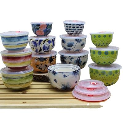 China Round Shape Microwave Oven Bowl Sealed Sustainable Porcelain Material Ceramic Bowl With Lid Plastic Bowls Bowl Set for sale