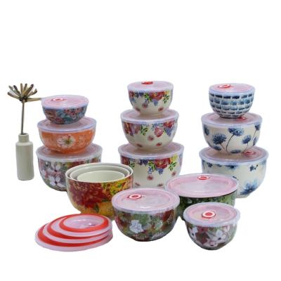 China Viable wholesale household ceramic airtight preservation bowl with cheap flower design price for sale