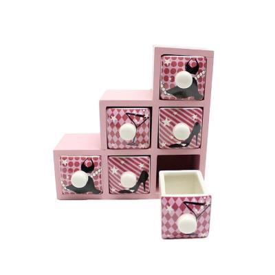 China Mini Modern Ceramic Makeup Drawers Wooden Chest for sale