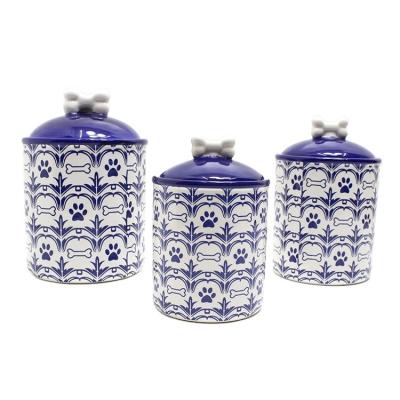 China Sustainable High Quality Ceramic Products Pet Treat Jar Pet Storage Canister With Lid for sale