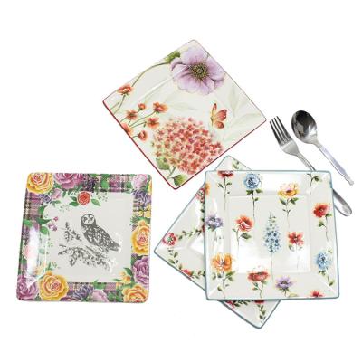 China Spring Viable Series Square Ceramic Floral Owl Decal Restaurant Dinner Dishes for sale