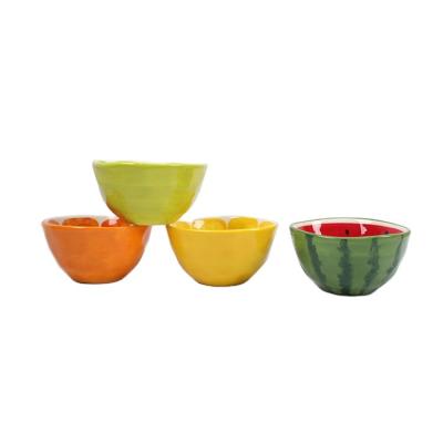 China Disposable Super Cute High Quality Hand Painted Watermelon Fruit Designs Dinnerware Set Family Pack 4 Ceramic Bowls for sale