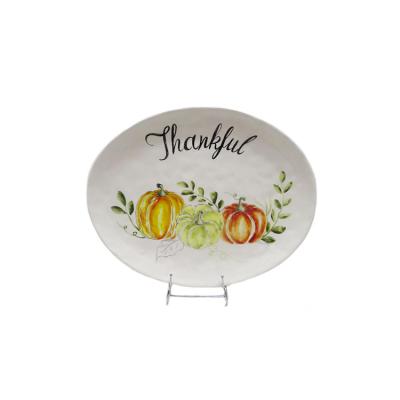 China Best Sustainable Selling Ceramic Decal Thanksgiving And Pumpkin Cake Plate With Dimple Effect for sale