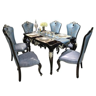 China 2022 New European Simple Black French Light Luxury Solid Wood Convertible Dining Table Chairs And Four Chair Combination Table One for sale